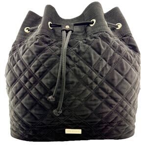 Vera Bradley Black Quilted Bucket‎ Drawstring Crossbody Bag Zebra Lining EUC